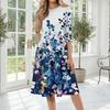 Women's Casual Fashion Round Neck Three Quarter Sleeve Printed Midi Dress