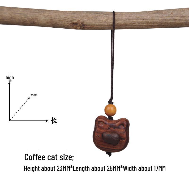Peach Wood Coffee Bean Teddy Bear Heart Handbag Charm Pendant Keychain