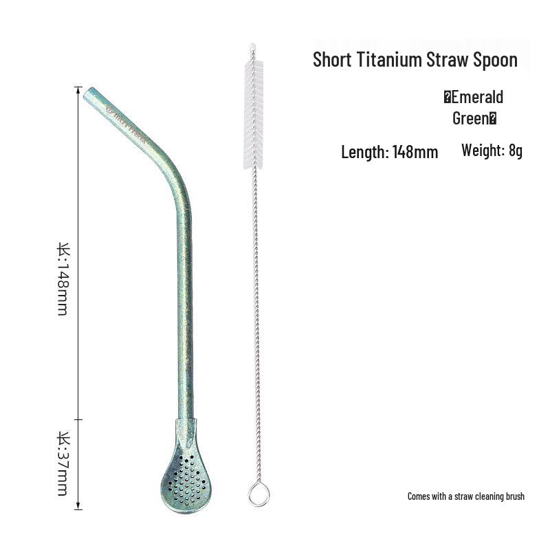Crystal Clear Titanium Straw with Spoon - Reusable for Drinks