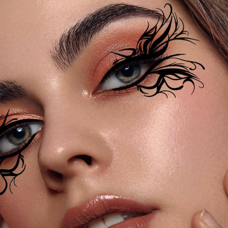 10Pairs Halloween Tattoo Stickers Black Temporary Tattoos Eye Corner Sticker For Halloween Makeup Realistic Face Tattoo Body