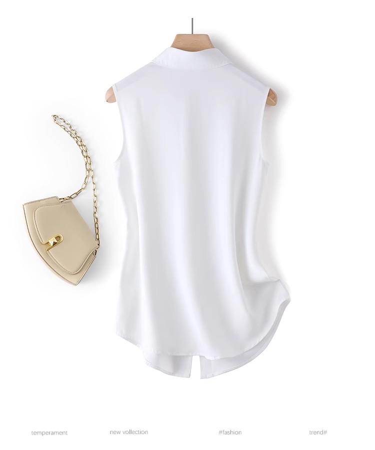 Women's White Sleeveless Chiffon Layered Vest Top with Collar - Ideal for Spring, Summer, and Autumn.