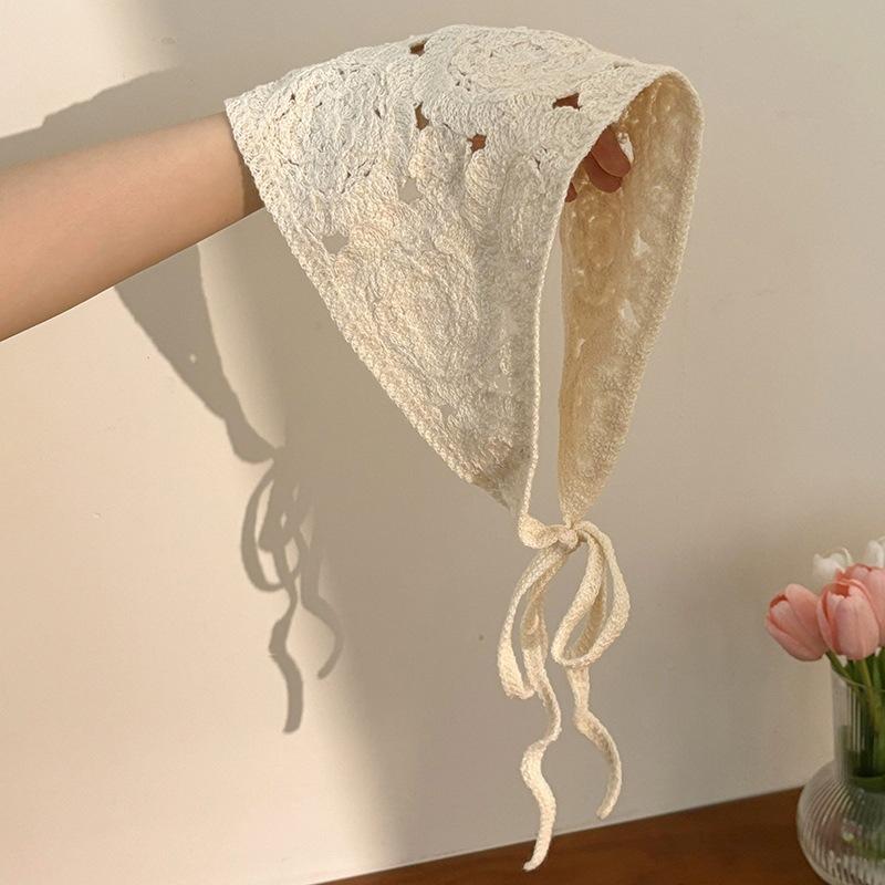 Knitted Crochet Headscarf French Pastoral Triangle Headband Handmade Soft Hair Wrapper for Beach Picnic Holiday Boho Fashion
