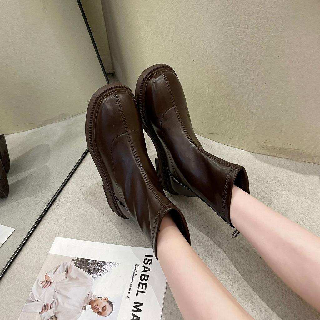 Martin boots spring and autumn new flat bottom round head thin boots with skirt short boots women
