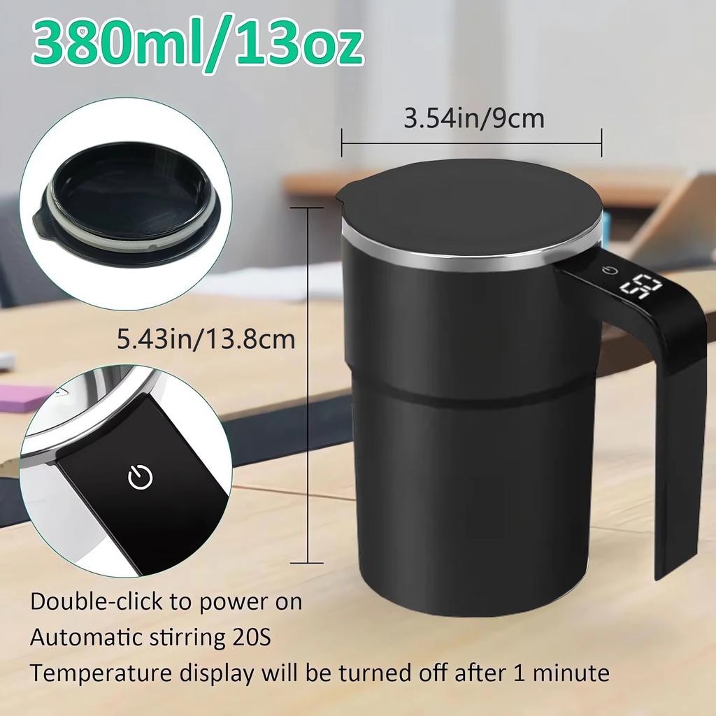 Rechargeable Self Stirring Coffee Cup With Temperature Display USB Charging, Sealed Travel Suitable For Milk, Chocolate, Mocha