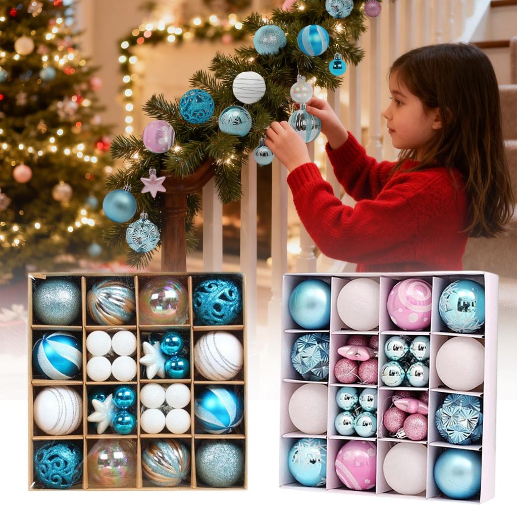 42pcs Christmas Tree Ornament Plastic Ball Decorations For DIY Crafts And Painted Designed Boxes Pendant