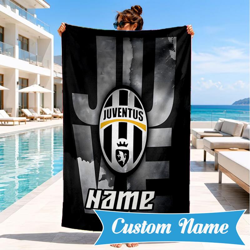 Custom Name Beach Towel Juventus Emblem Microfiber Beach Towel, Lightweight for Summer Travel, Swimming Pool Fan Birthday Gift