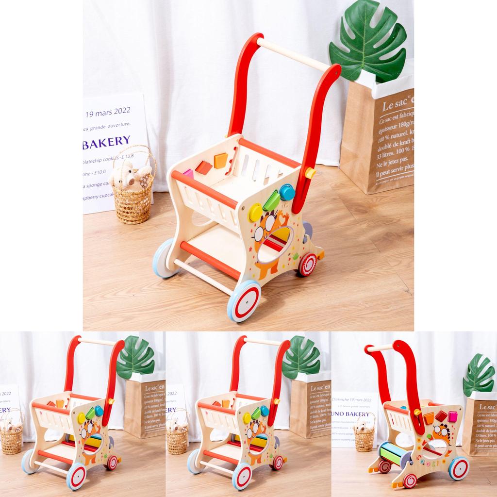 Wooden Multi Function Baby Push Cart For Toddler Walking And Shape Recognition