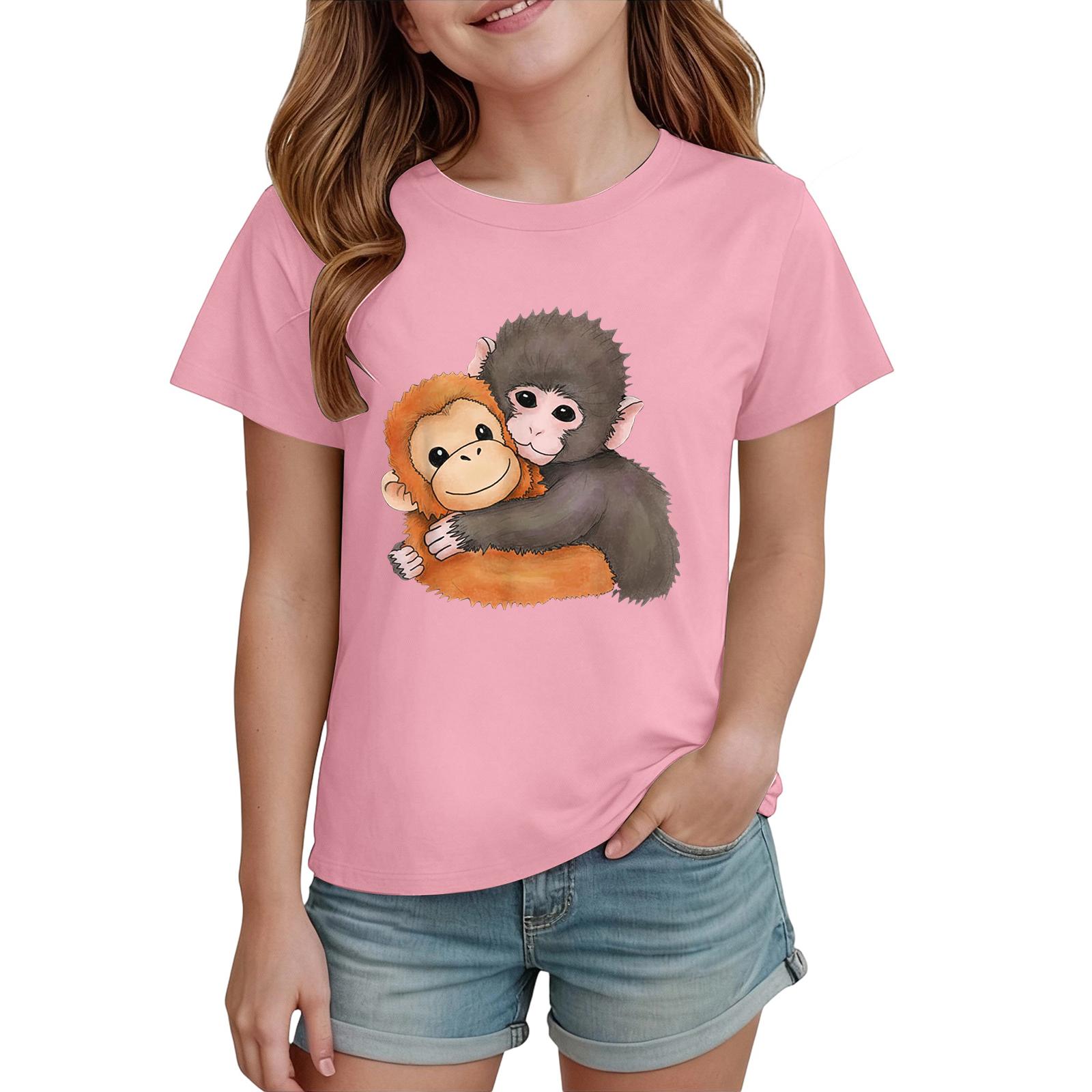 

Kids Casual Short Sleeve T Shirt with Cartoon Monkey Print Soft Comfortable Lightweight Breathable Fabric Suitable for Everyday Wear 150 розовый