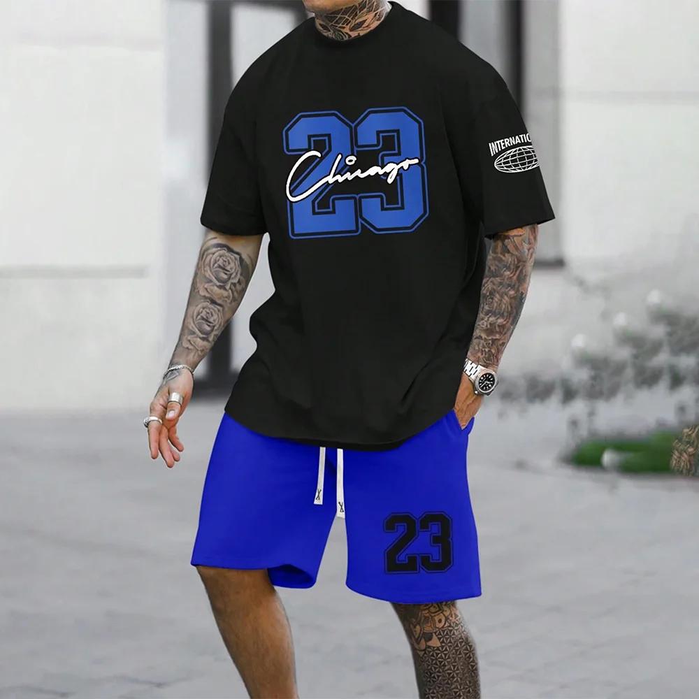Summer 3D Printed Plus-size Men's T-shirt Sports Quick-drying Breathable Outdoor Fitness Running Training Jersey Shorts Set