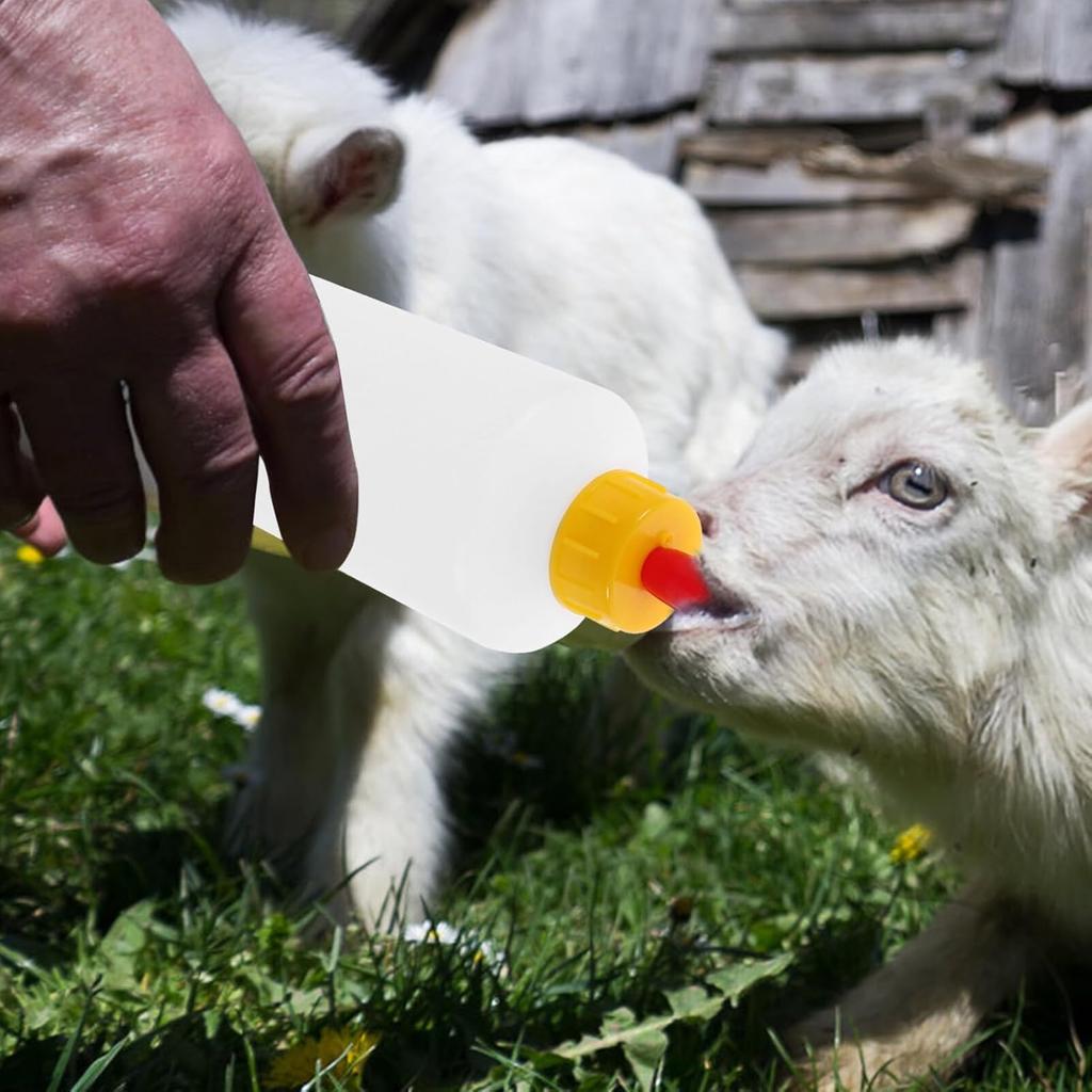 Yardwe 5 Sets 400ml Plastic Goat Nipple and Bottle Kit for Feeding Baby Goats, Lambs, Puppies - Small Animal Milk Bottle with Scale