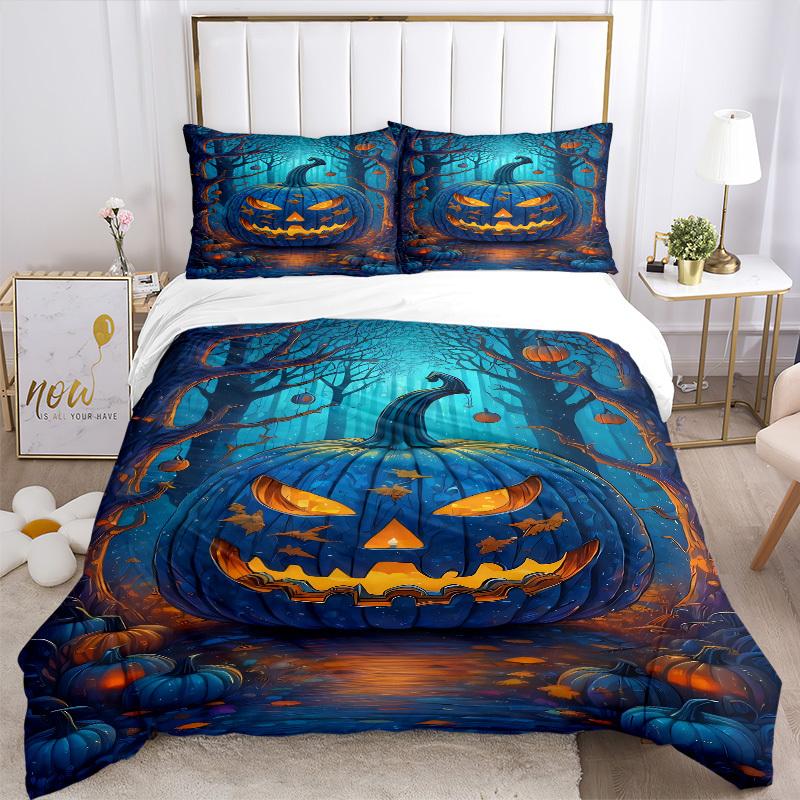 3pcs Halloween pumpkin Duvet Cover Set - Machine Washable, Includes 1 Cover and 2 Pillowcases, No Core Included yy251013127