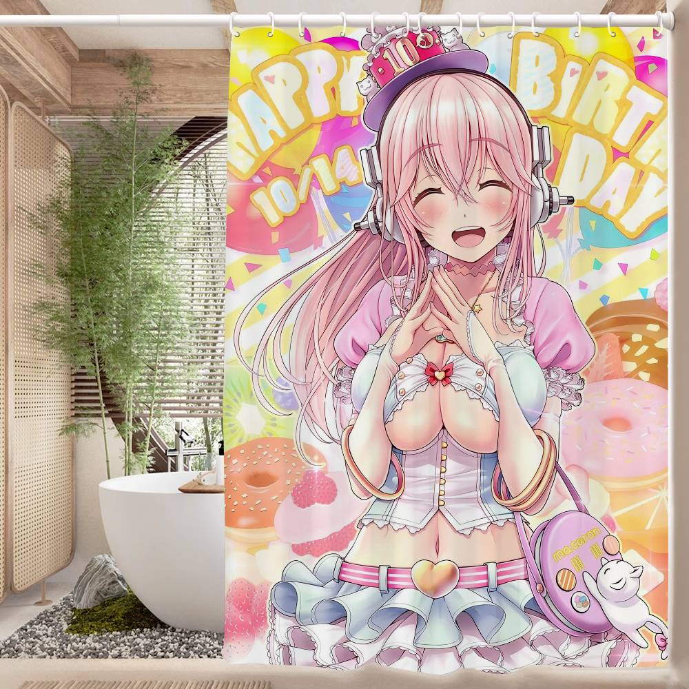 

Super Sonico Manga Classic Anime Polyester Shower Curtain Waterproof Rust Resistant Grommet Easy Care Wipe Clean Durable W60H190(CM)-1 Pcs