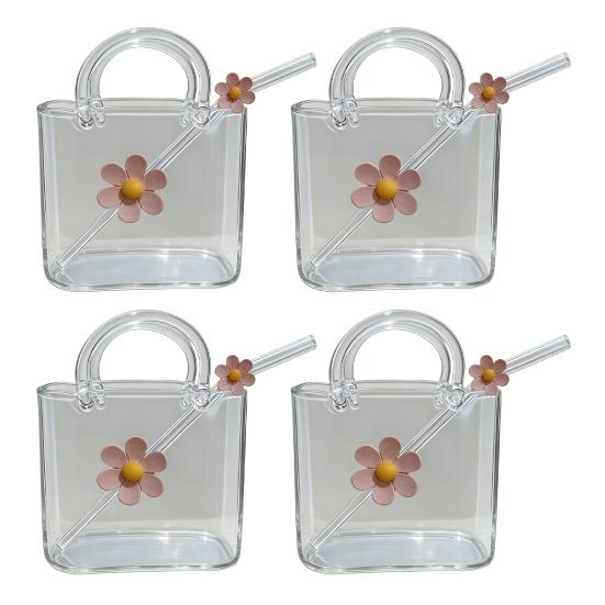 Skleněný hrnek ve tvaru kabelky 750 ml Průhledný Kreativní termohrnek na džusy Koktejly Ledovou kávu Roztomilá skleněná peněženka Dekorativní akvarium Váza Kabelkové vázy na párty