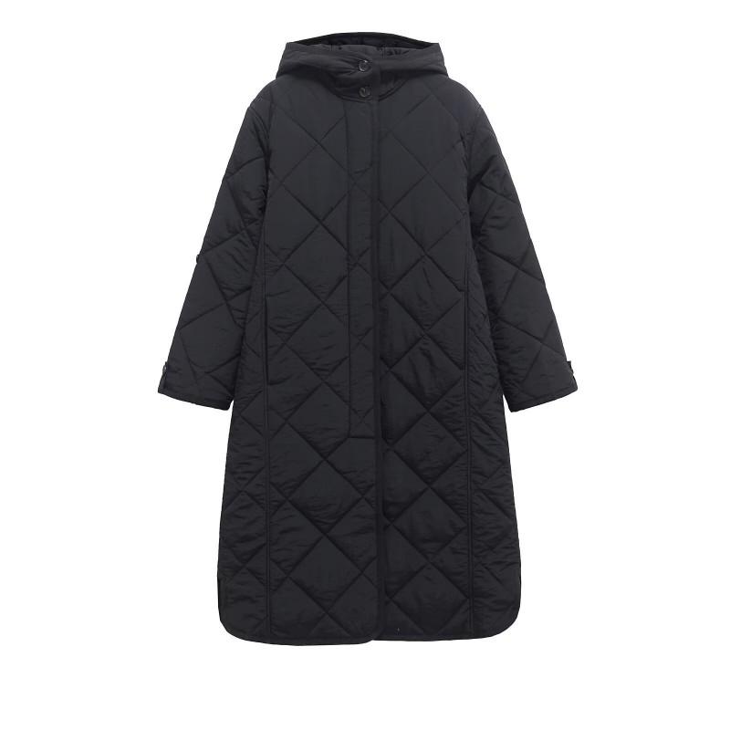 Womens Long Quilted Hooded Cotton Coat Winter Warm Outerwear Black Gray Size XS S M L