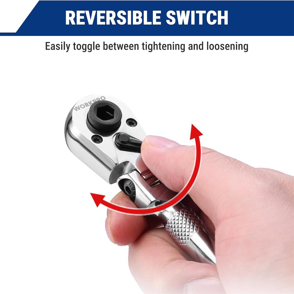 Heavy Dutys 1/4in Ratcheting Wrench With 7Position Adjustable Head And NonSlip Grip For DIY Projects 180Degree Direction