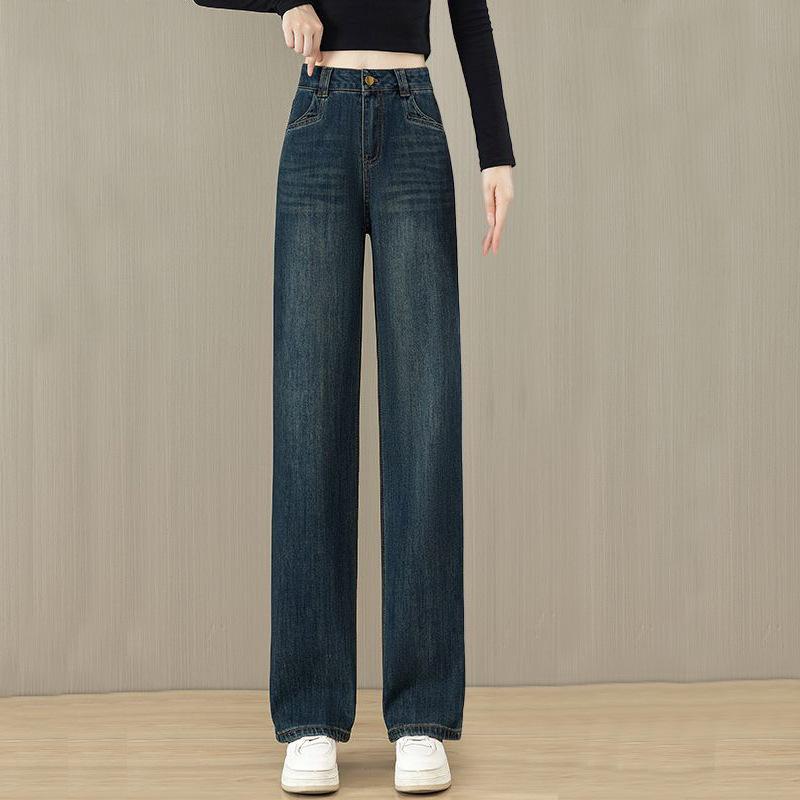 

Джинсы широкие для женщин Осень/Зима с бархатом Новые с высокой посадкой Свободные Прямые брюки 3XL