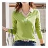 Navava Women Casual Color Block Collar Long Sleeve T shirT nT1496