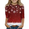 Christmas Day Print Tops For Youth Girls 4-11 Years Round Neck 3/4 Sleeves T-Shirts Trendy Tops Outfit Tees