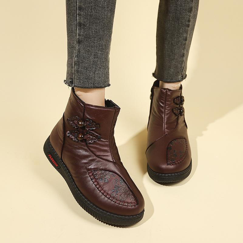 Fashion Women's Snow Boots Winter Fashionable Comfortable Warm Flat Boots Thick Sole Embroidered Women's Shoes Zapatos De Mujer