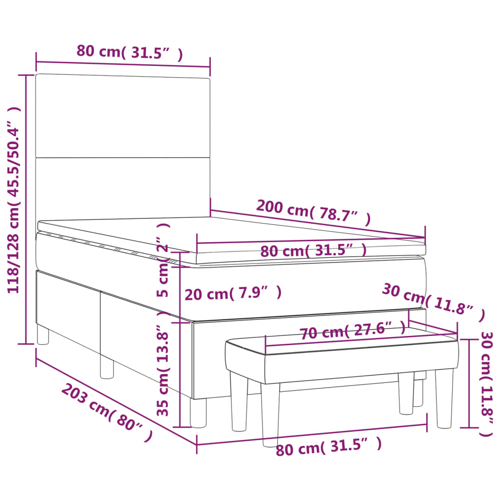 Box Spring Bed with Mattress Light Grey 80x200 cm Fabric