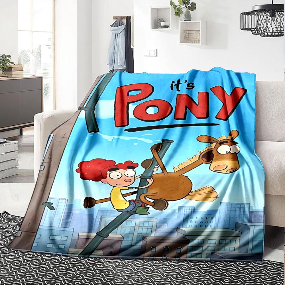 Pony Girl Cityscape Flannel Blanket Super Soft Warm Cozy Blanket For Sofa Bed Office Travel Allseason Home Decor Gift