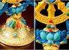 Tibetan Auspicious Symbols: Eight Treasures Golden Wheel Ornament for Home Altar Decoration
