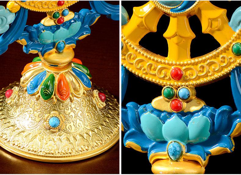 Tibetan Auspicious Symbols: Eight Treasures Golden Wheel Ornament for Home Altar Decoration