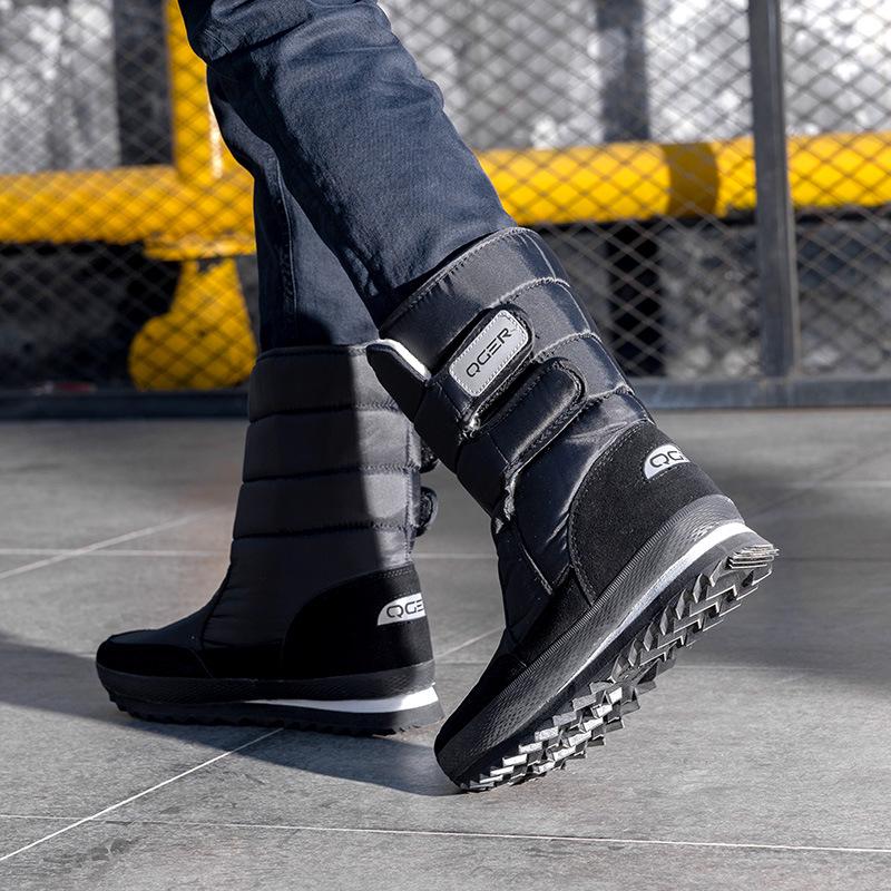 Men's Waterproof Mid-Tube Winter Snow Boots - Plush, Non-Slip, Lightweight, Warm