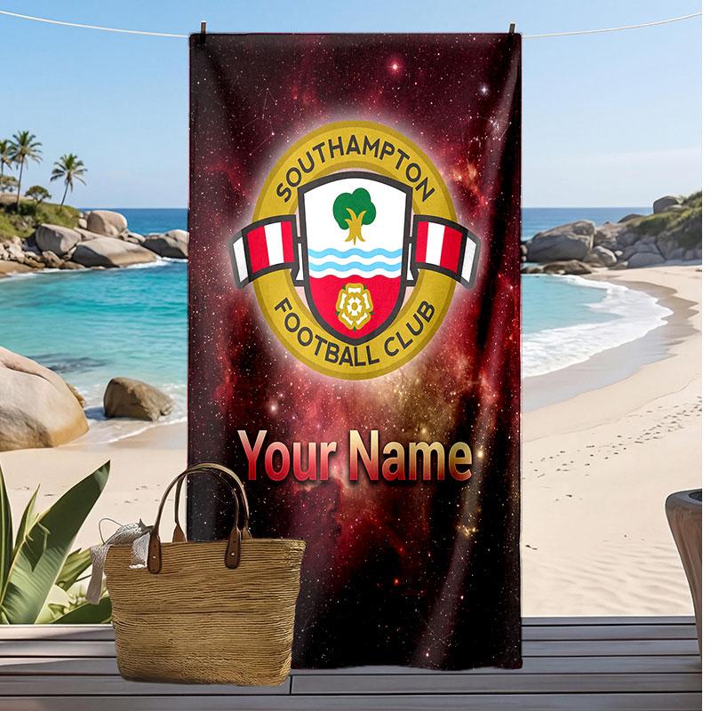 Asciugamano da Spiaggia Stampato Personalizzato Southampton FC Logo Calcio Supporto Nome Personalizzato Testo Asciugamano Assorbente Per Sport Viaggio Regalo Speciale