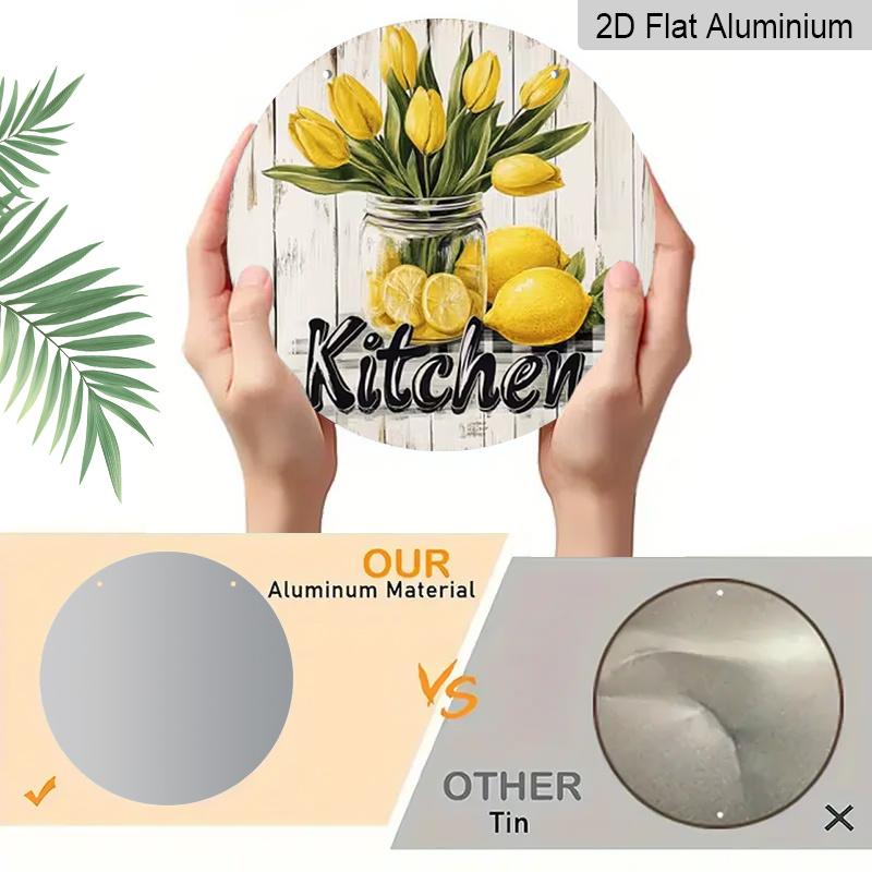 2D Flat Aluminum Wall Art with Lemon and Tulip Design 7.87 Inches X 7.87 Inches Rustic Style Perfect for Gardens, Farmhouses, Bars, Cafes, Parties