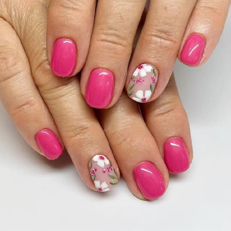 

24x Glossy Full Cover False Nail Short Square Press On Nail Flowers Stick on Nail Solid Color Acrylic Nail 1
