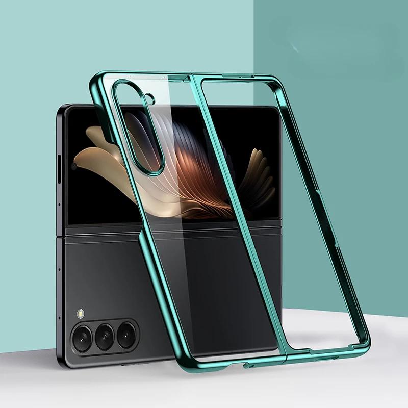 Electroplated Transparent Phone Case for Samsung Galaxy Z Fold 7 6 5 4 3 Fold6 Fold5 Fold7 Clear Hard Shell Anti Drop Cover