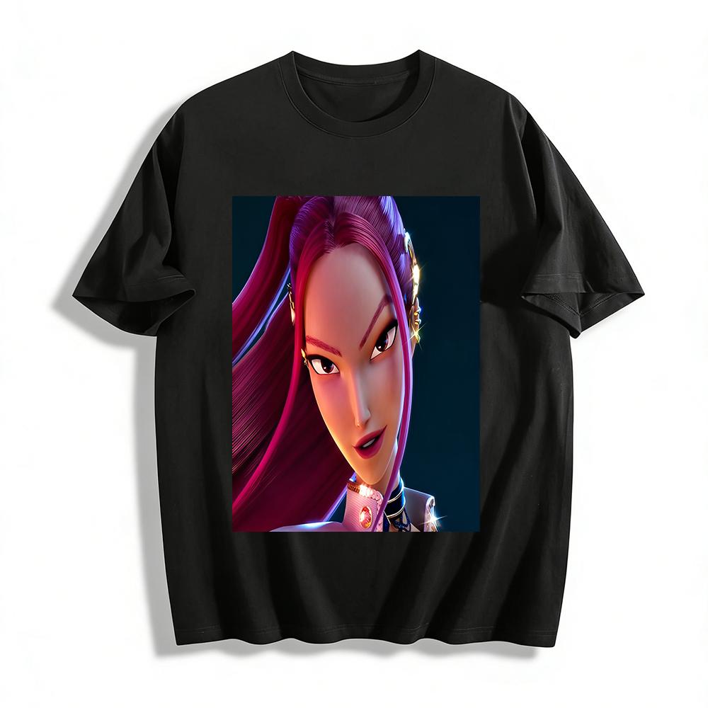 

Anime Style Cool Purple-Haired Girl Print Casual Top Trendy Cartoon Character Loose Versatile T-Shirt Pure cotton T-shirt XXS