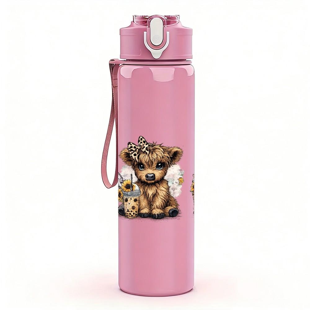 1PC Three Cute Bear Cub Animal Print 750ml Color Plastic Sports Water Bottle Leakproof Flip Straw Lid Suitable for Sports Office Home Use