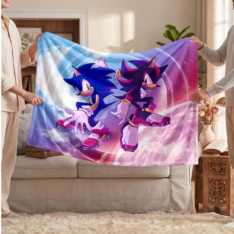 Sonic the Hedgehog Printed Flannel Blanket, Skin Friendly Warm Throw for Indoor Couch Bed Daily Use