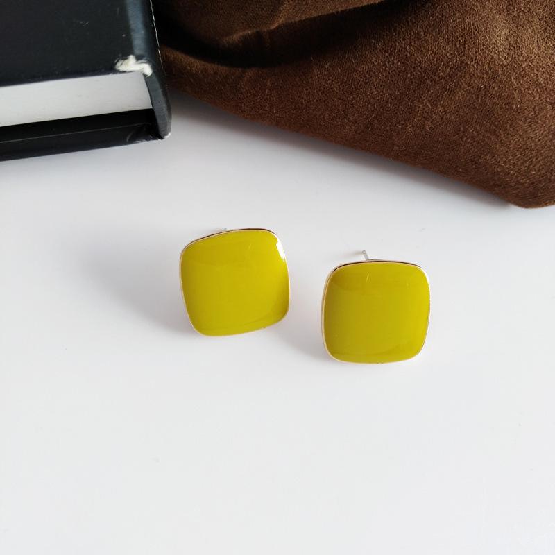 S925 Silver Needle Japan and Korea Sweet Candy Color Stud Earrings Simple Geometric Square Earrings Temperament Dripping Ears