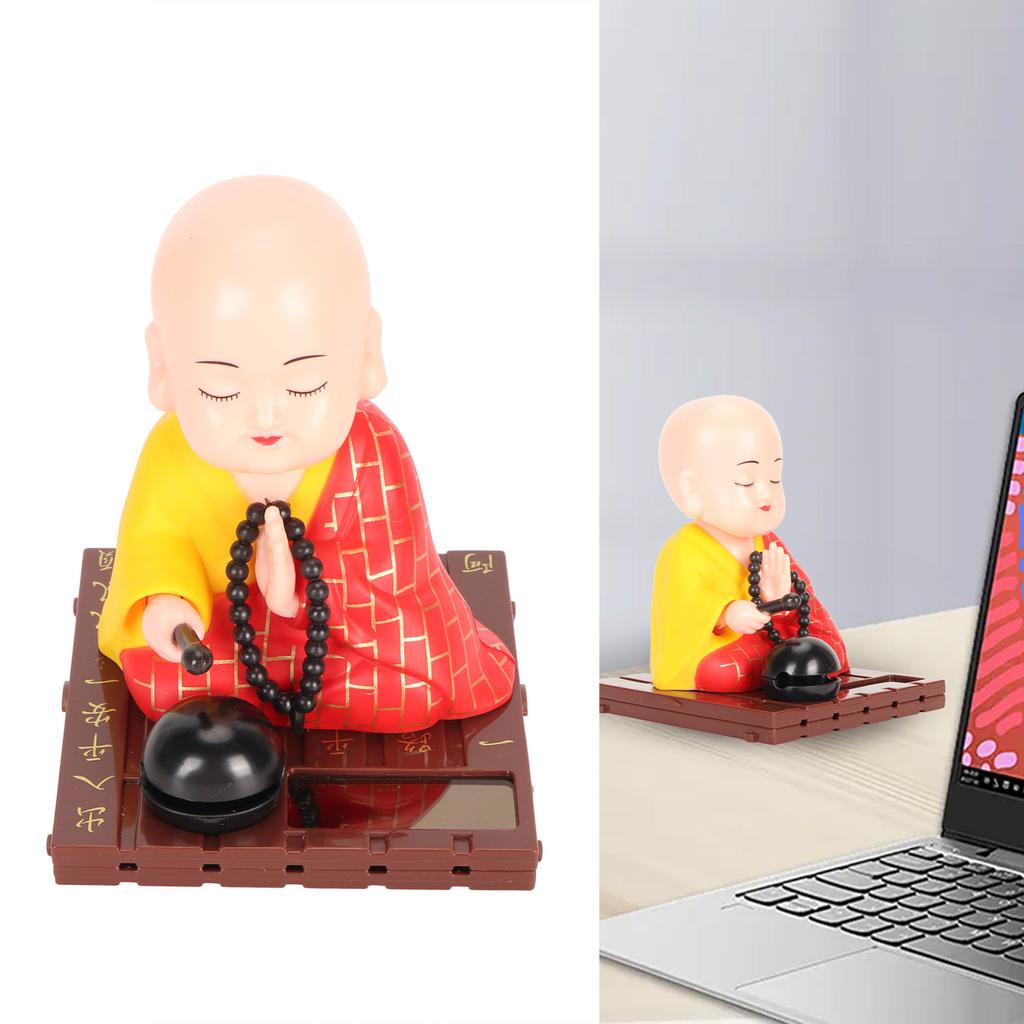 Little Buddhist Monk Ornament Solar Powered Cute Monk Decorative Ornaments for Car Desktop Living Room