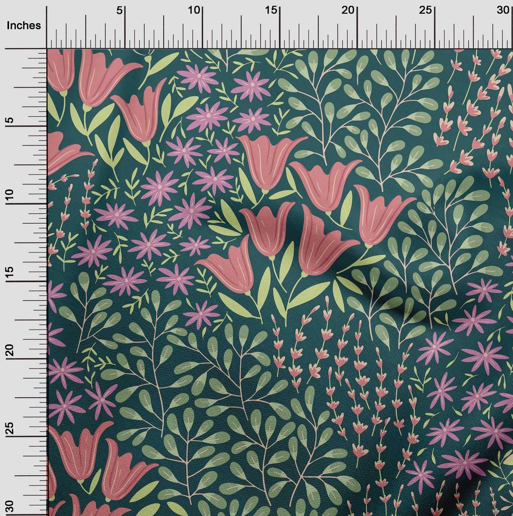 oneOone Cotton Flex Dark Teal Green Fabric Leaves & Floral Quilting Supplies Print Sewing Fabric By The Yard 40 Inch