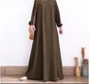 2024 Middle East Muslim Women's Puff Sleeve Dress with Zipper Placket and Elastic Cuffs