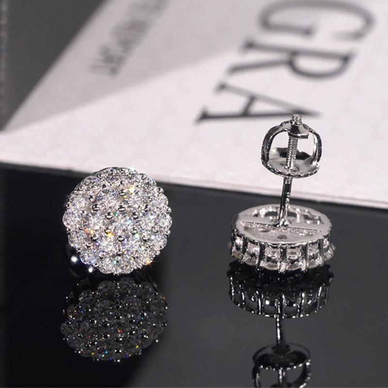 Pendientes redondos de botón con diseño floral Meier - personalizados, con micro-pavé completo de circonita cúbica de diamante, pendientes de moda para mujer