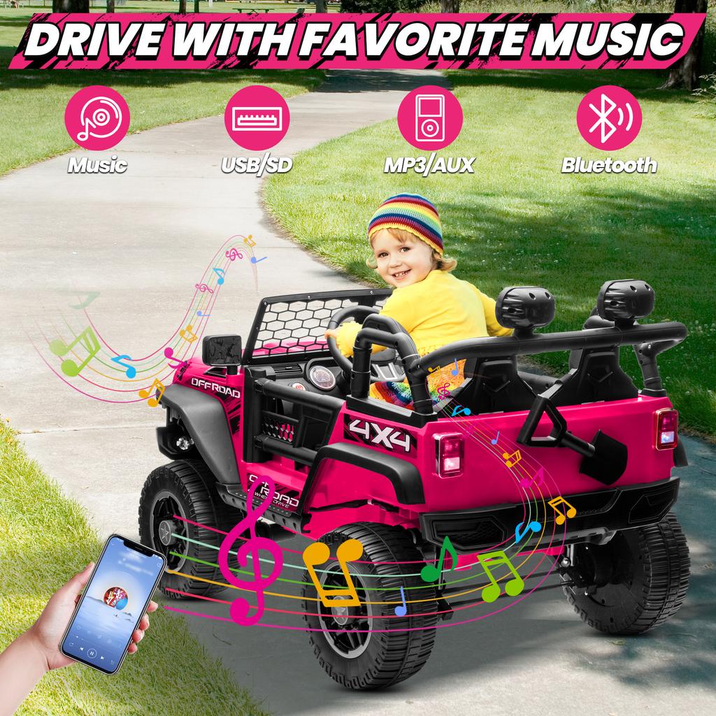 24V Ride On Car Truck with Remote Control & 2 Seater, 4WD/2WD Switchable 400W Powered Ride On Toys with Shovel Spring Suspension