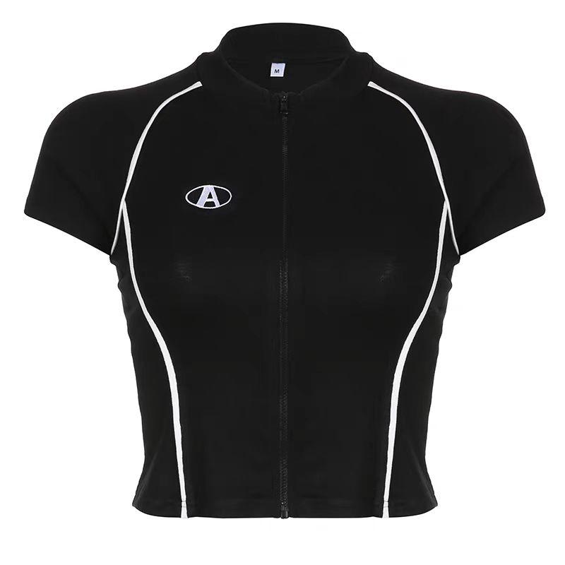 2KWEIRD Y2K Korean Vintage Streetwear Casual Acubi Harajuku Egirl T-Shirts Grunge Tops Aesthetics Oversized Tees Zip Up Crop Top Clothes