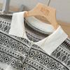 Women's Retro Color-block Striped Lapel Knit Top