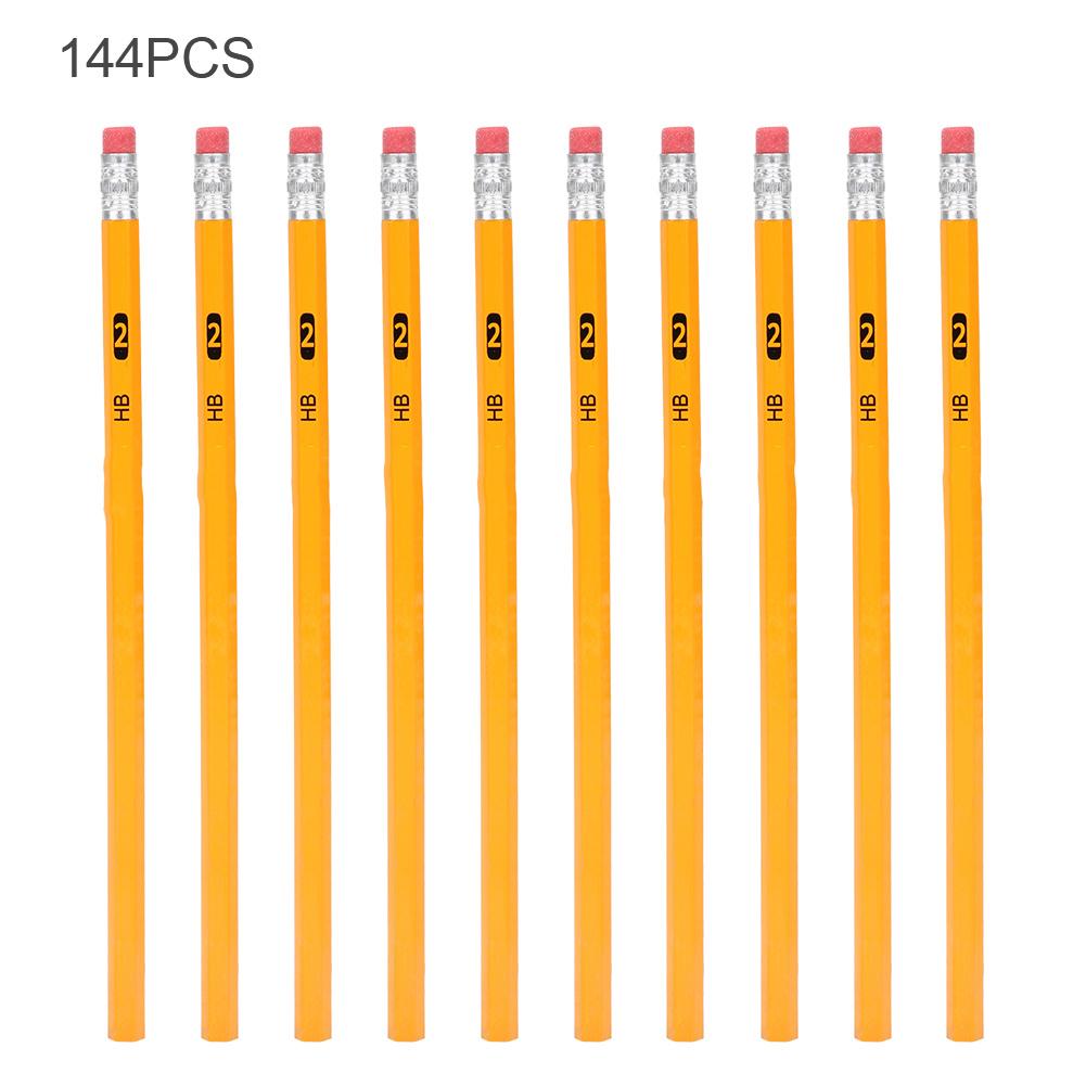 144PCS Yellow Rod with Eraser HB Pencil Set Environmental Stationery Painting Tool