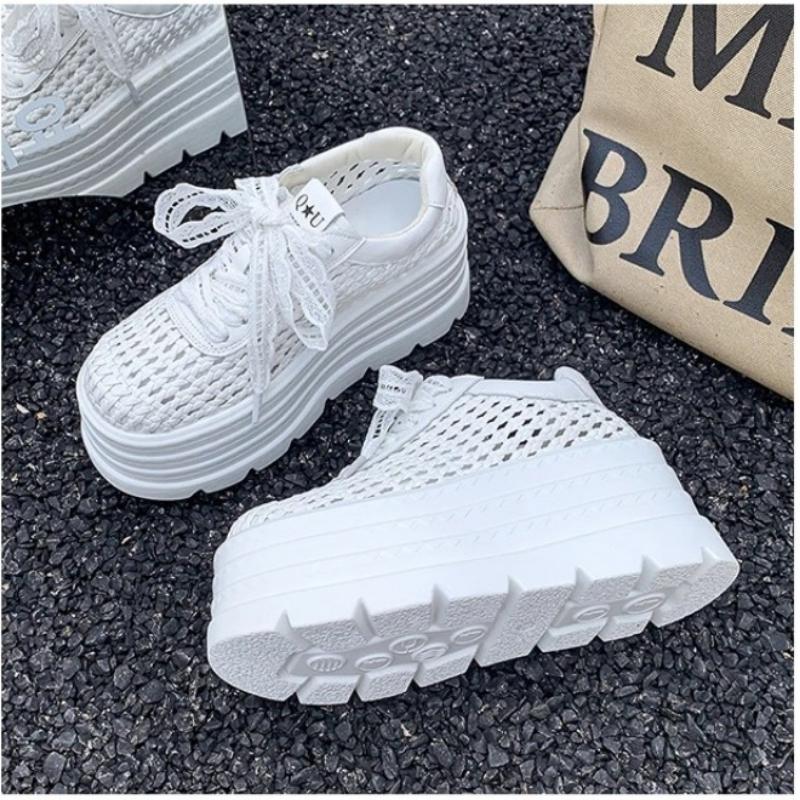 Fashion Women's Low Cut Breathable Hollow Out Sneakers Girls Summer Fashion Casual Shoes Thick Bottom Lightweight Versatile Plain Color