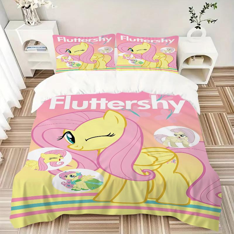 Fluttershy Yellow Pony Character Printed 3pcs Bedding Set Soft Microfiber 1 Duvet Cover And 2 Pillowcases Home Bedroom Decor Xmas Gift Q1719