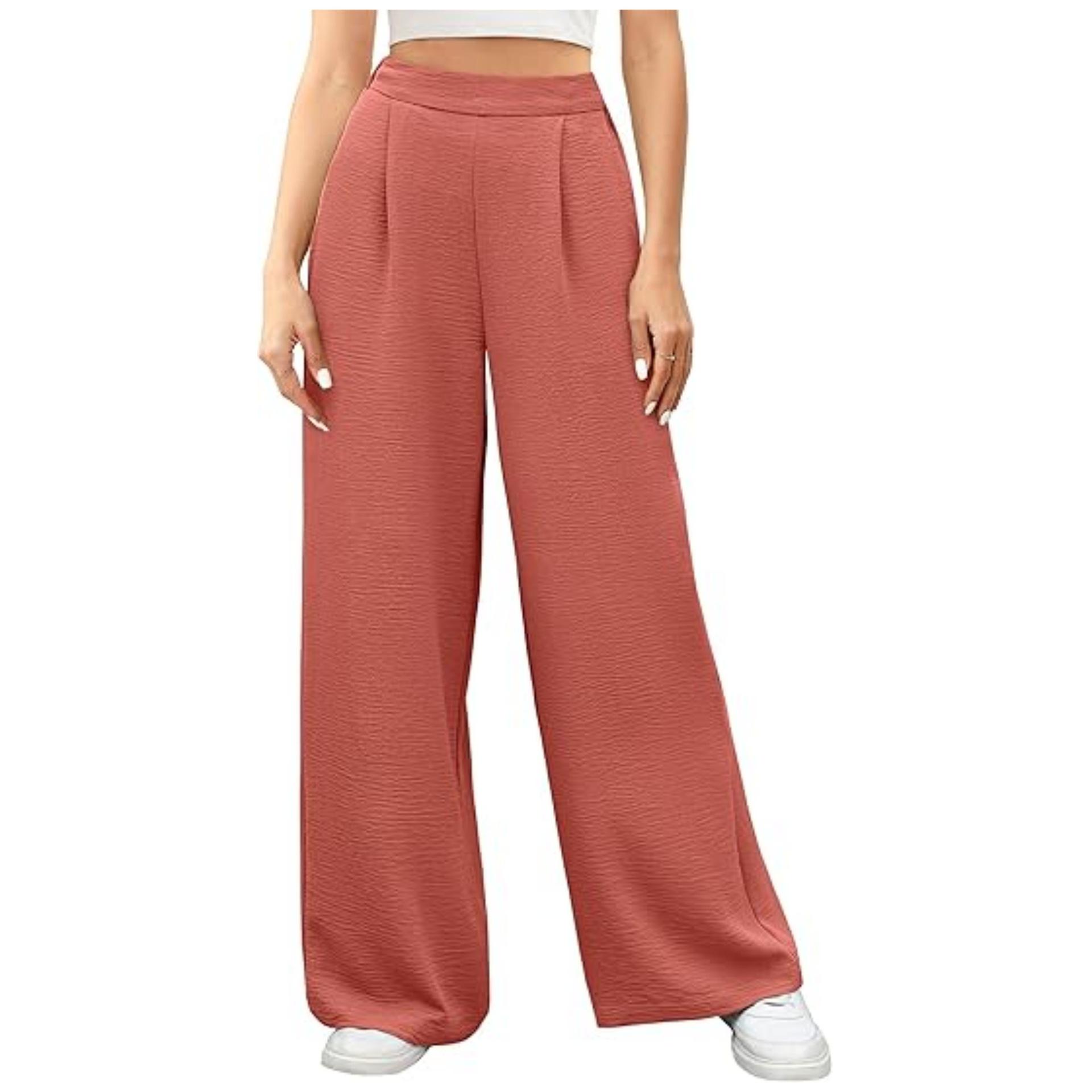 

2026 Women s Casual High-Waisted Flowy Wide-Leg Pants with Pockets for Work and Vacation L арбуз красный