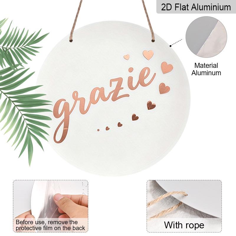 2D Flat Retro Aluminum Wall Stickers In Various Sizes. Rose Gold "Grazie" Thank-you Plaque with Italian Handwritten Heart Element. A Perfect Home
