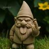 Detailed Beard Texture Ornament Funny 3D Printed Garden Gnome Statue, Quirky Tongue Out Figurine with Hand Gesture, Unique Gesture DIY Paintable Desk