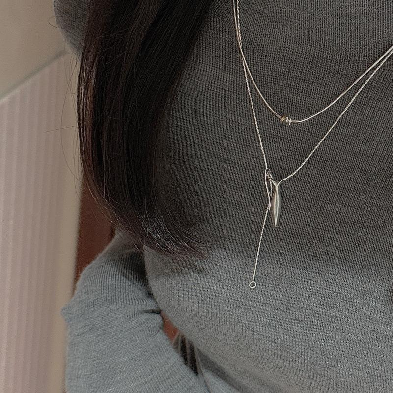 S925 Sterling Silver Niche Design Retro Matte Necklace Water Bottle Simple Fashionable Sweater Chain